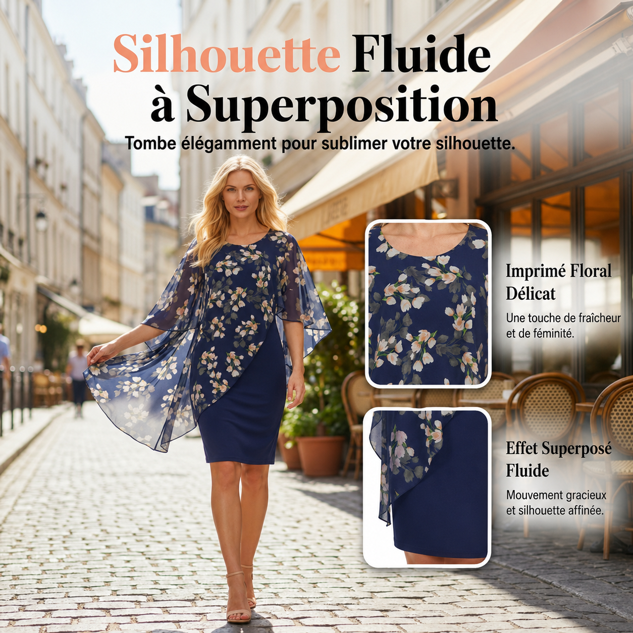 Caroline - Élégant ensemble composé d'une robe et d'un cache-cœur à motif floral