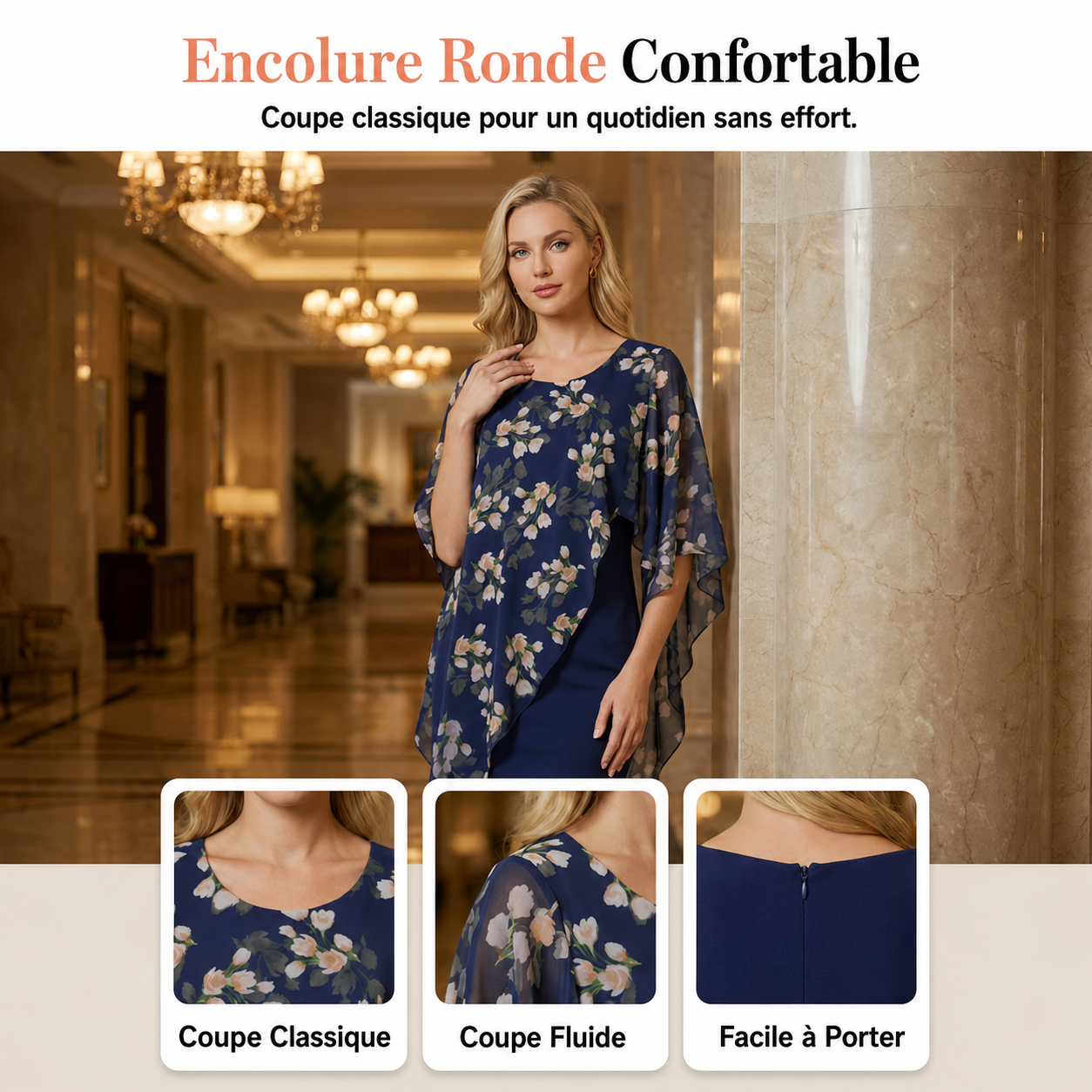 Caroline - Élégant ensemble composé d'une robe et d'un cache-cœur à motif floral