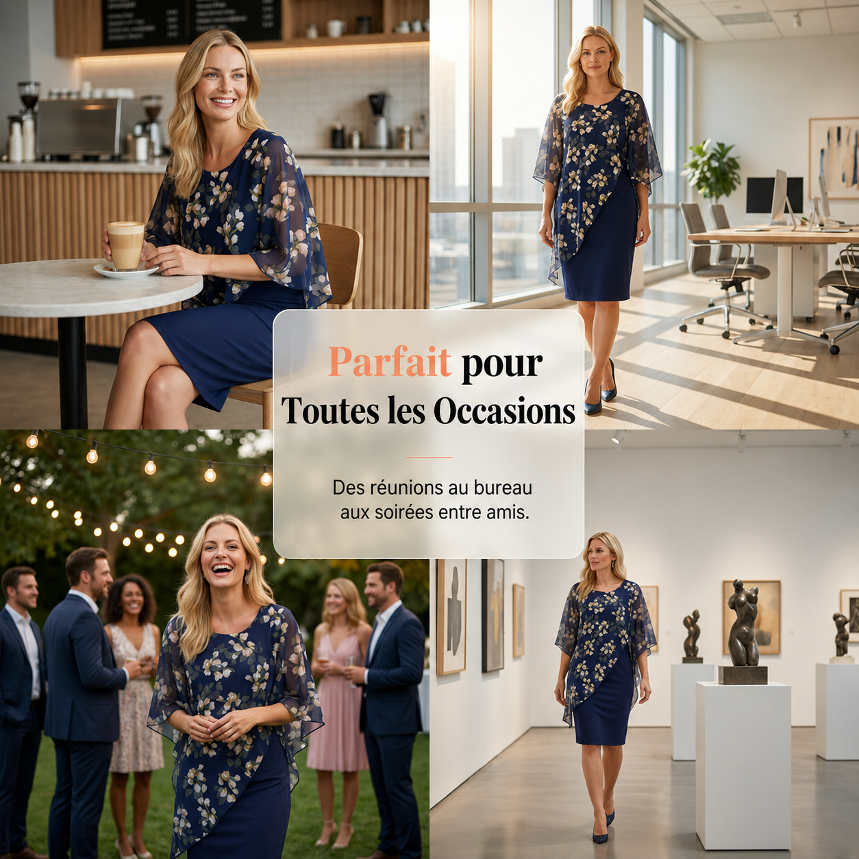Caroline - Élégant ensemble composé d'une robe et d'un cache-cœur à motif floral