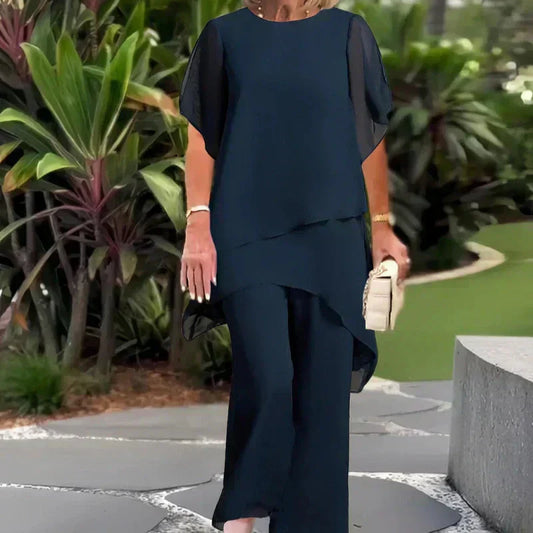 Almudena - Ensemble composé d'un haut à coupe asymétrique et d'un pantalon à jambes larges