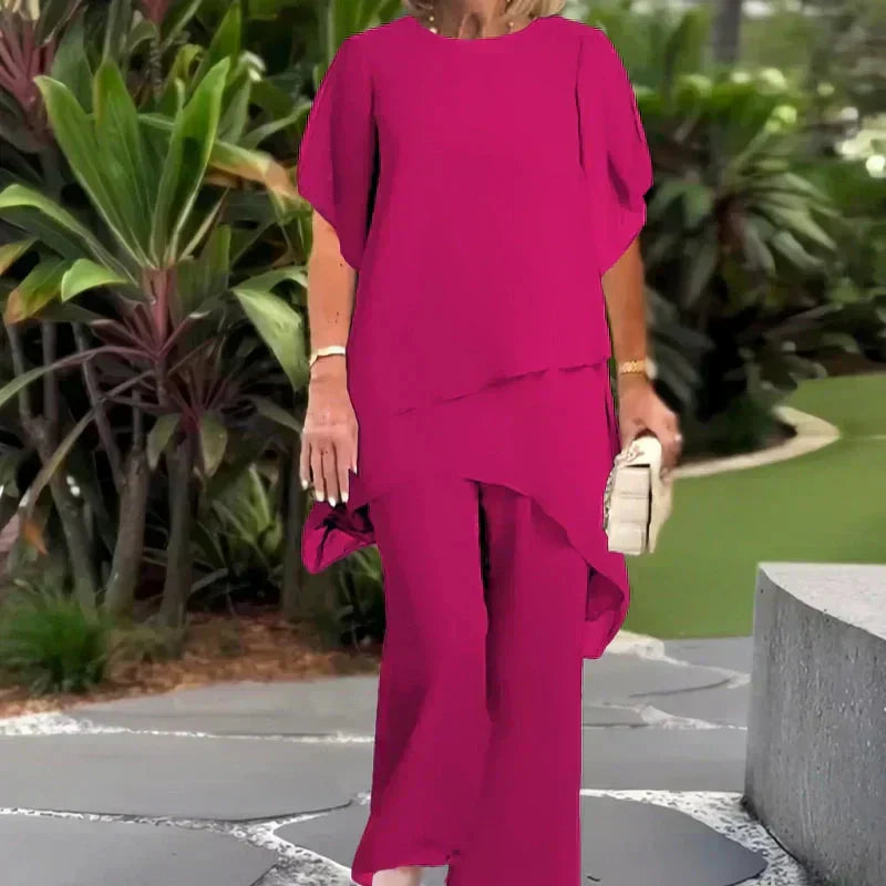 Almudena - Ensemble composé d'un haut à coupe asymétrique et d'un pantalon à jambes larges