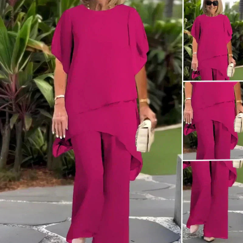 Almudena - Ensemble composé d'un haut à coupe asymétrique et d'un pantalon à jambes larges