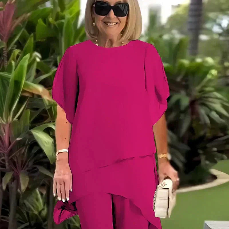 Almudena - Ensemble composé d'un haut à coupe asymétrique et d'un pantalon à jambes larges