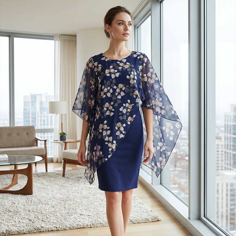 Caroline - Élégant ensemble composé d'une robe et d'un cache-cœur à motif floral