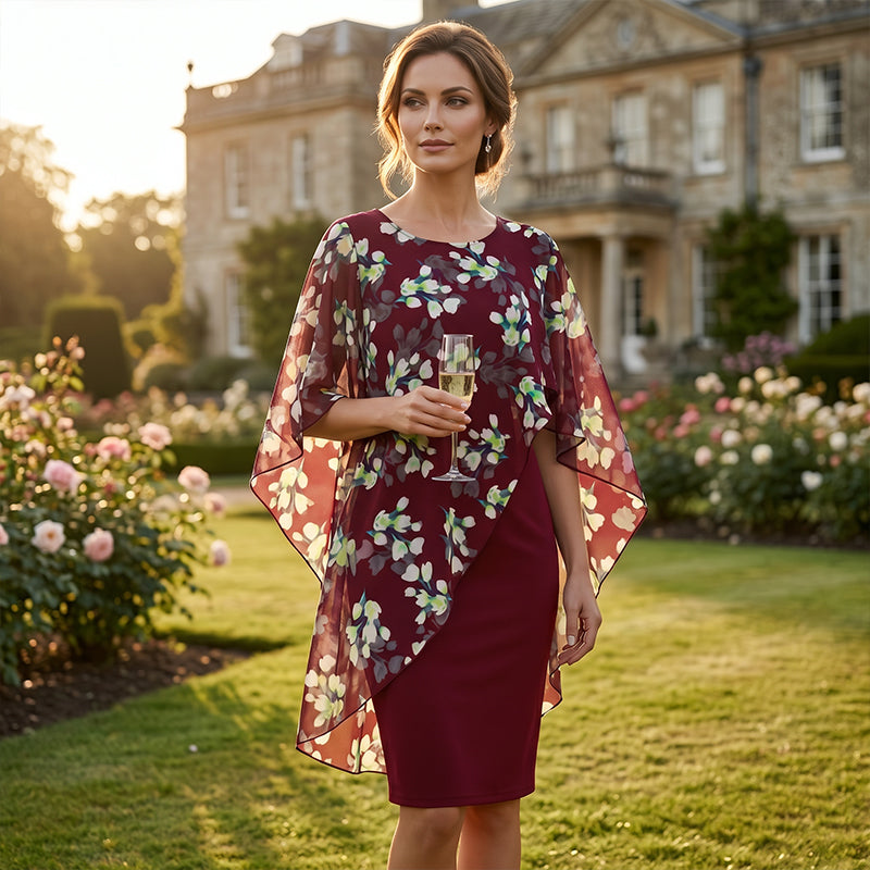 Caroline - Élégant ensemble composé d'une robe et d'un cache-cœur à motif floral