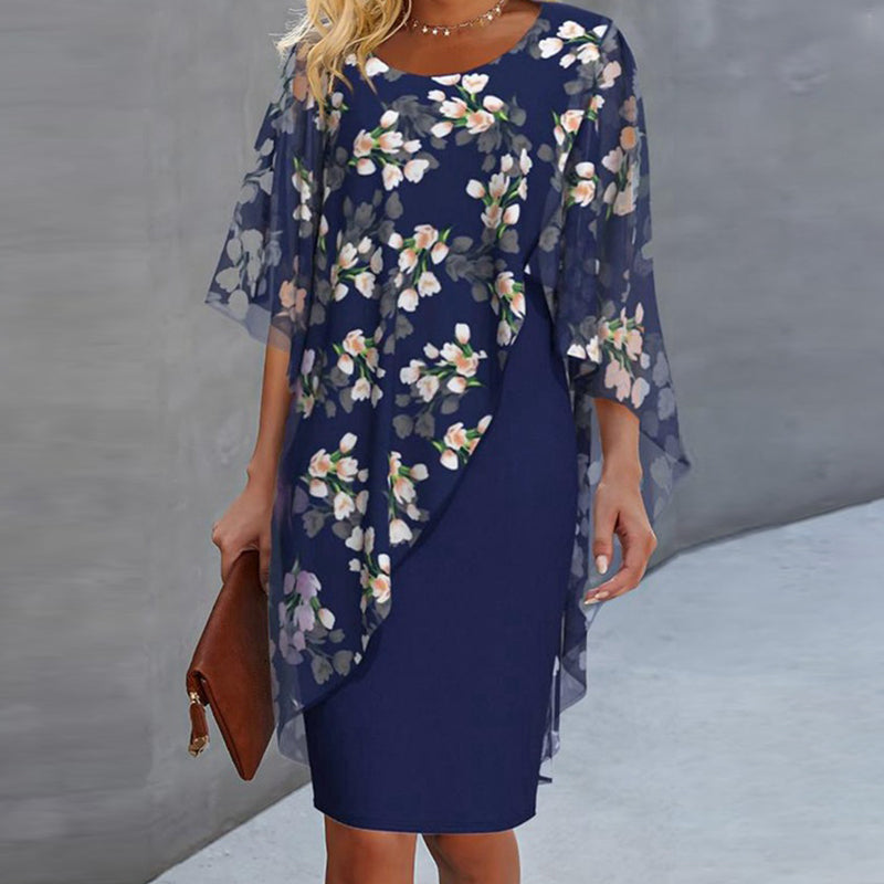 Caroline - Élégant ensemble composé d'une robe et d'un cache-cœur à motif floral