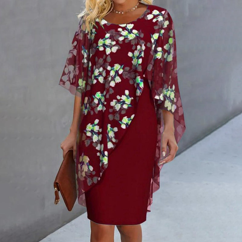 Caroline - Élégant ensemble composé d'une robe et d'un cache-cœur à motif floral