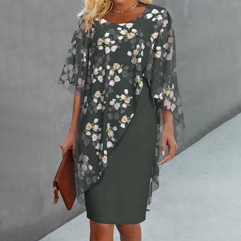 Caroline - Élégant ensemble composé d'une robe et d'un cache-cœur à motif floral
